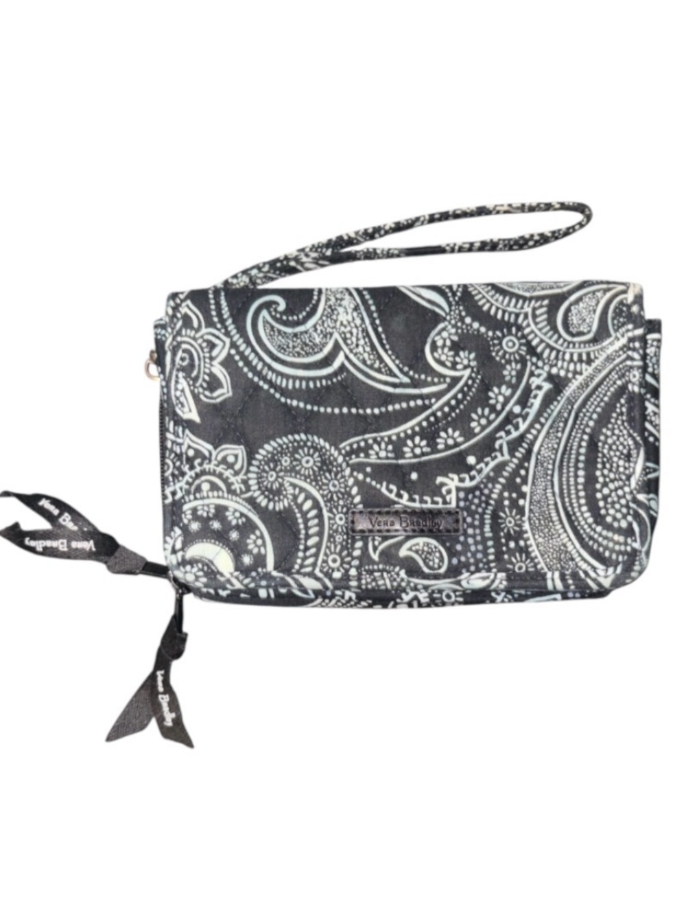 Vera Bradley black and white signature paisley quilted cotton wallet/ wristlet